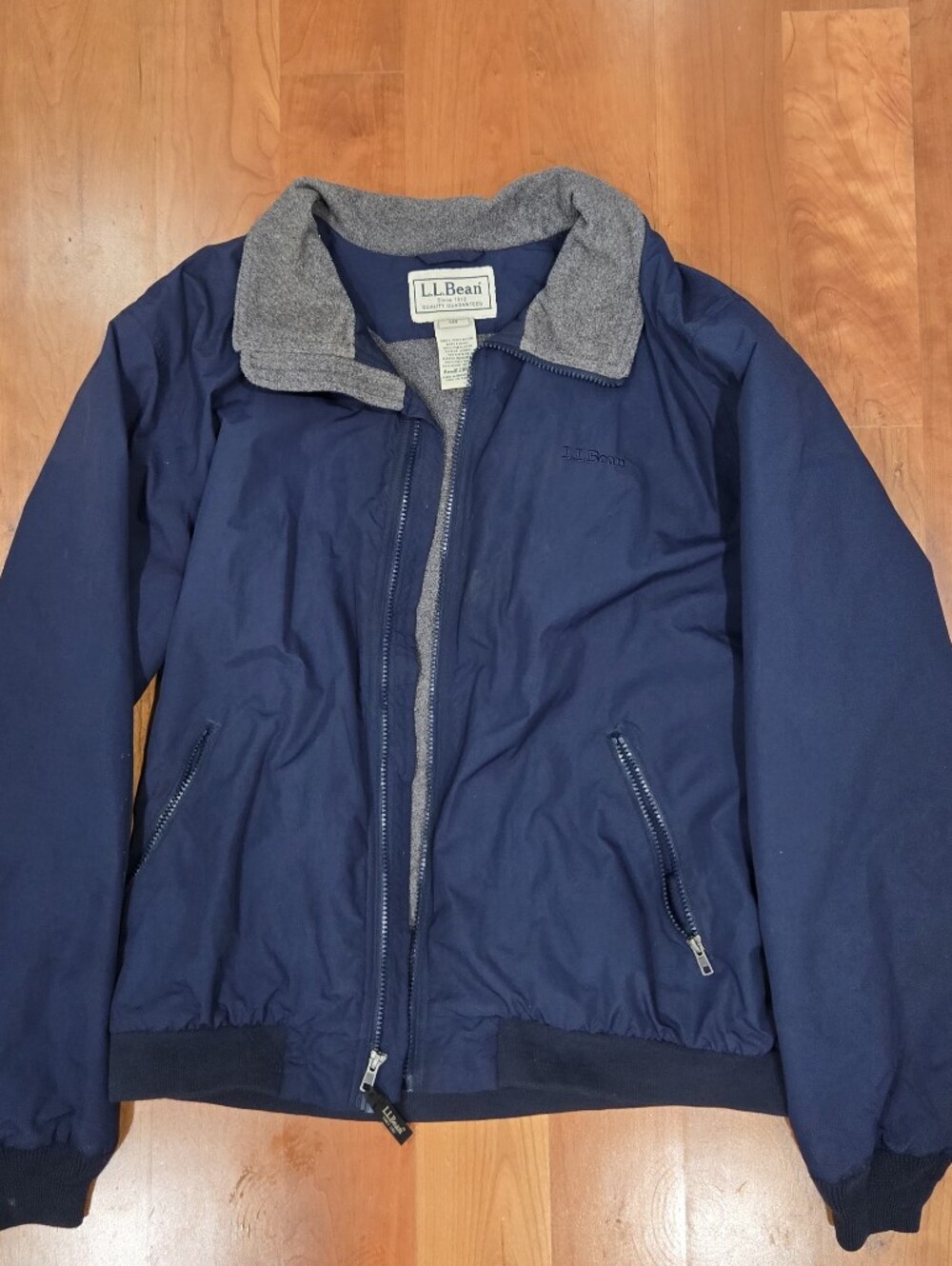 L.L. Bean Men’s Warm-Up Jacket Fleece Lined Bomber Navy Blue Size Large